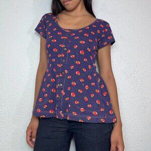 Y2k TWEE TOMATO PRINT PEPLUM BLOUSE